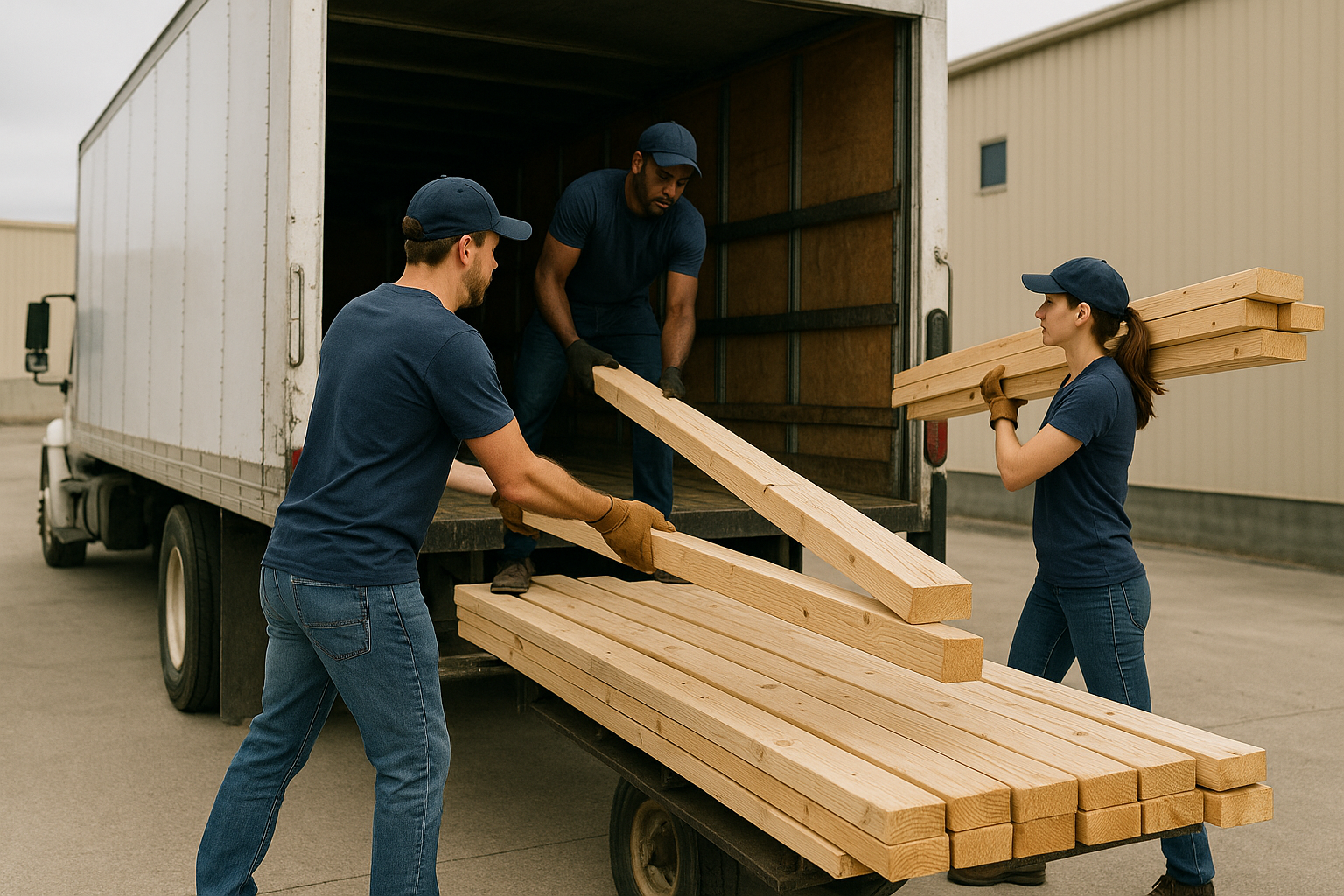 loading lumber in truck
